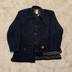 Vintage Carhartt Navy Blue Blanket Lined Ranch Chore Jacket C52 MDT Coat Sz XXL